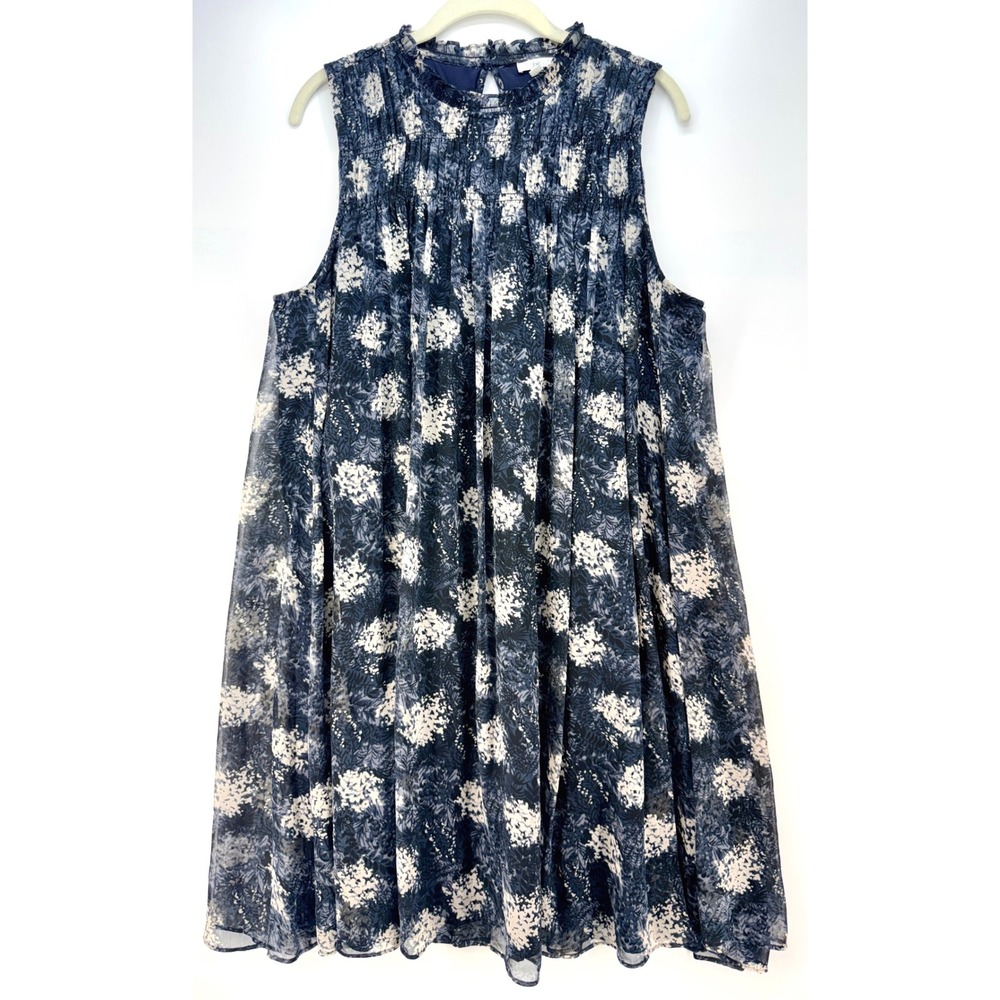 Joie Blue Floral Mini Tank Dress‎ Sheer Ruffle Boho Cottagecore Coastal Tradwife